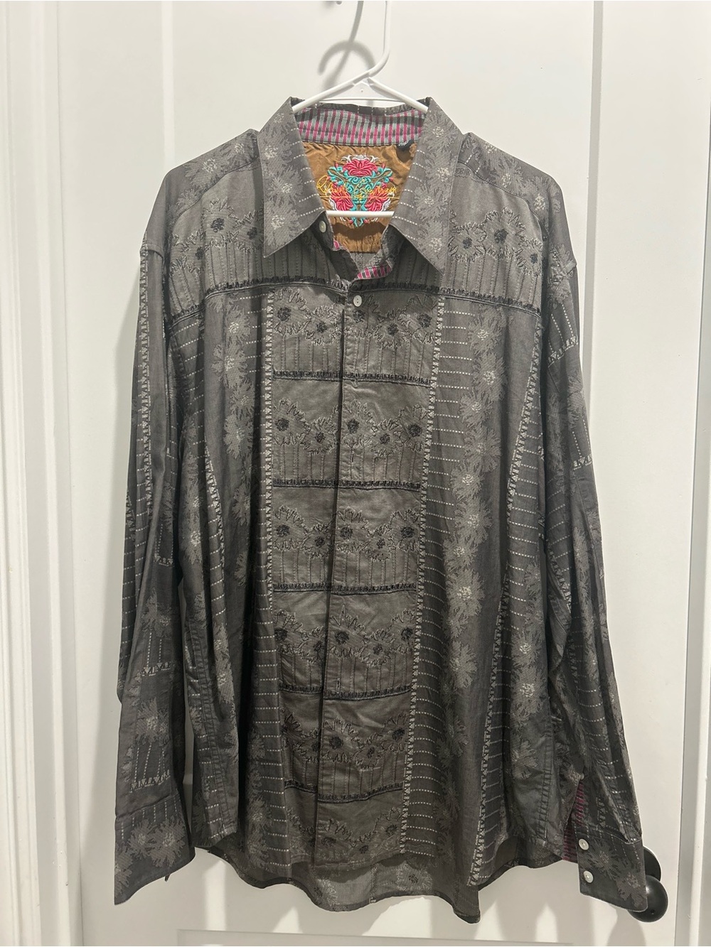 Robert Graham Men's Gray Patterned Button-Front Shirt